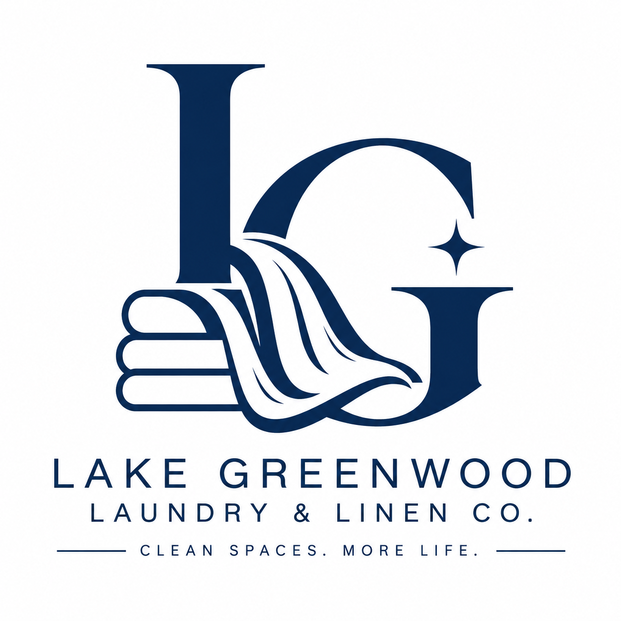 Lake Greenwood Laundry and Linen Co. emblem with an LG monogram and folded linens